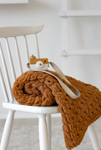Coperta maglia grossa fatta - a,