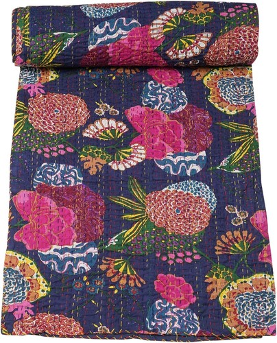 Trapunta kantha blu stampa - trapunta,