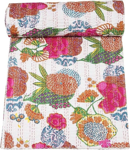 Trapunta kantha bianca stampa - trapunta,